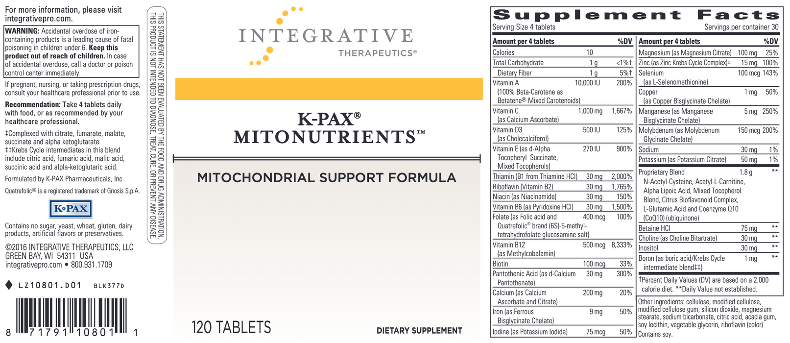 K-Pax Mitonutrients (120 Tablets)-Integrative Therapeutics-Pine Street Clinic