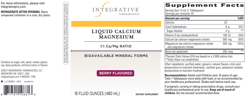 Liquid Calcium Magnesium (1:1) (Berry) (16 Ounces)