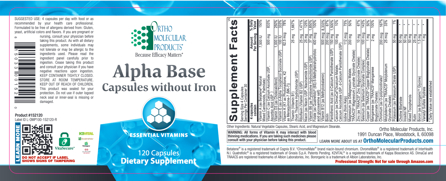 Ortho Molecular Products - Alpha Base Capsules Without Iron — Pine ...