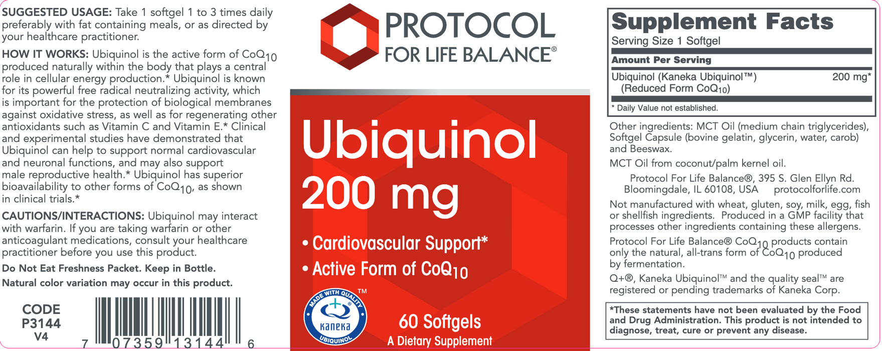 Ubiquinol (60 Softgels)-Vitamins & Supplements-Protocol For Life Balance-100 mg-Pine Street Clinic