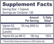 Vitamin D3 5000 with K2 (120 Capsules)