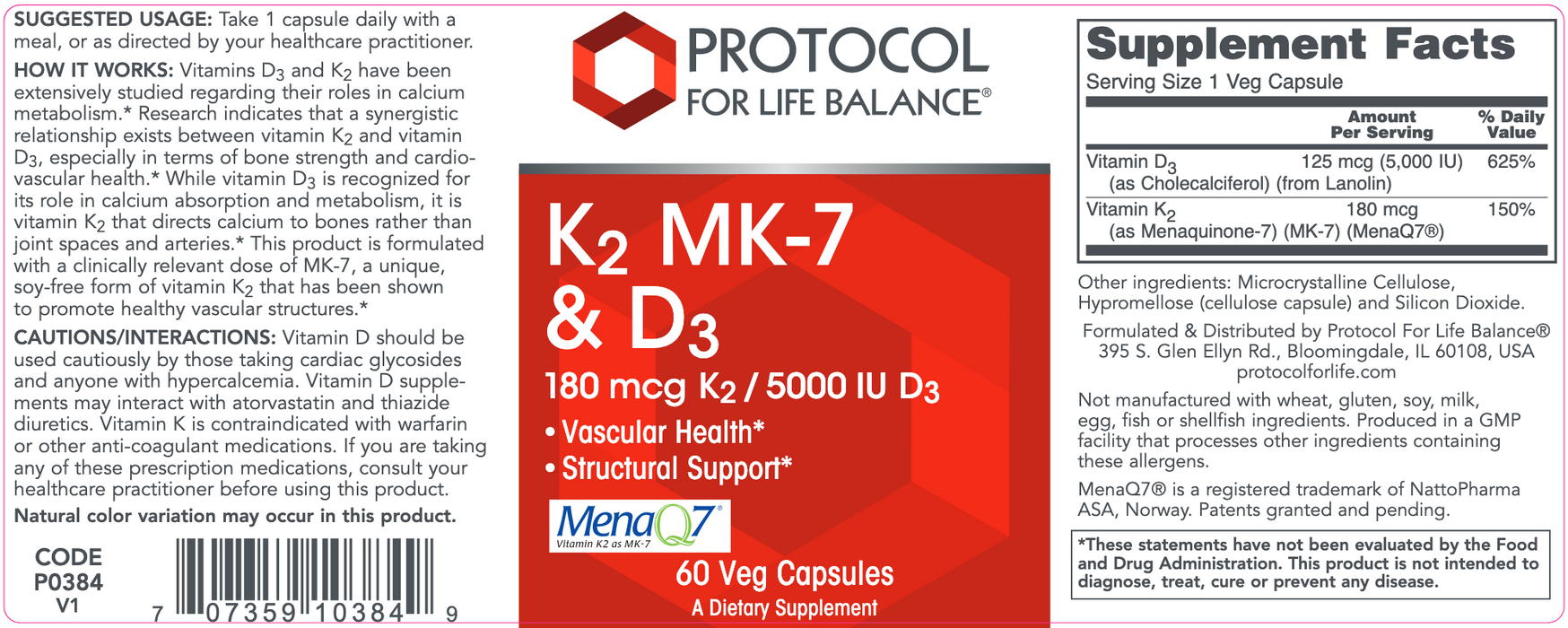 K2 MK-7 & D3 (60 Capsules)-Vitamins & Supplements-Protocol For Life Balance-Pine Street Clinic