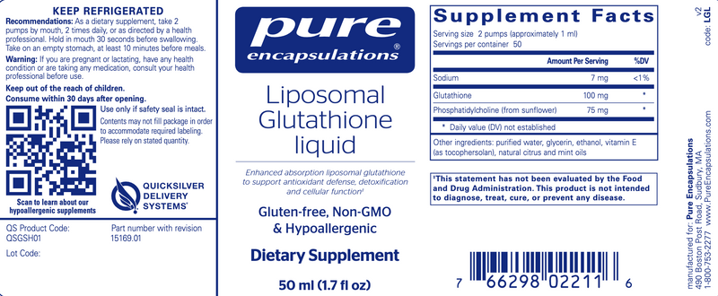 Pure Encapsulations - Liposomal Glutathione - 1.7 Fluid Ounces Pine Street Clinic Pure Encapsulations - Liposomal Glutathione - 1.7 Fluid Ounces Pine Street Clinic