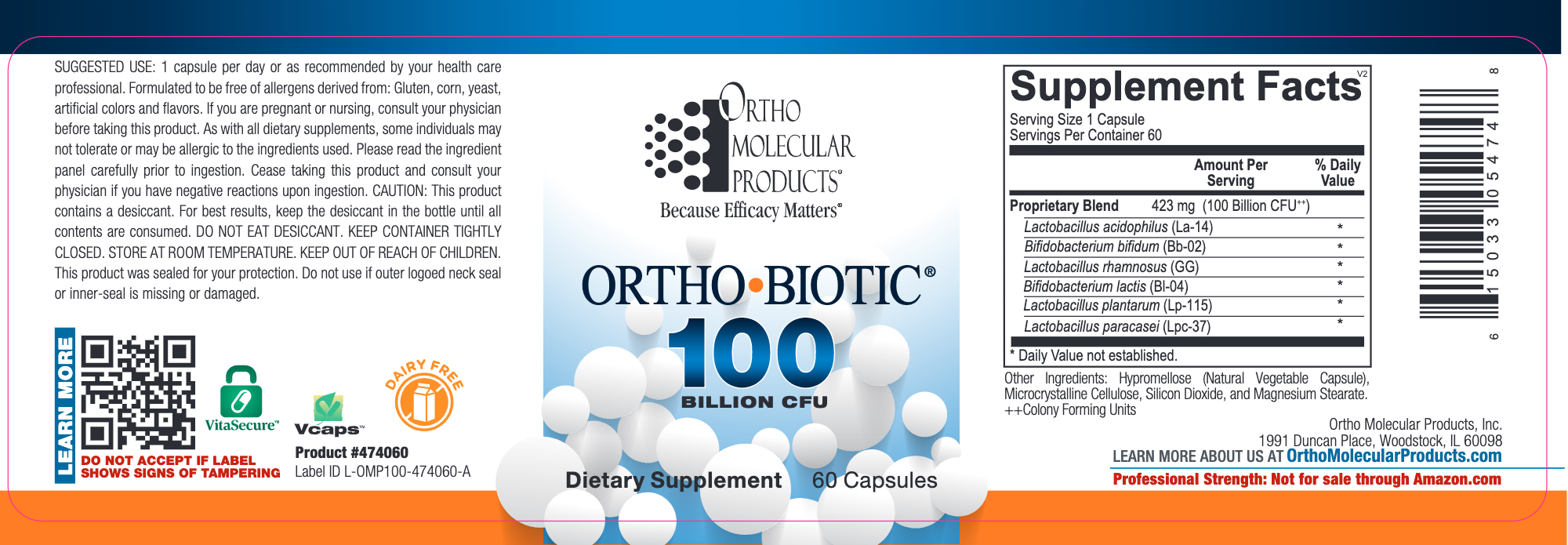 Ortho Biotic 100-Vitamins & Supplements-Ortho Molecular Products-30 Capsules-Pine Street Clinic
