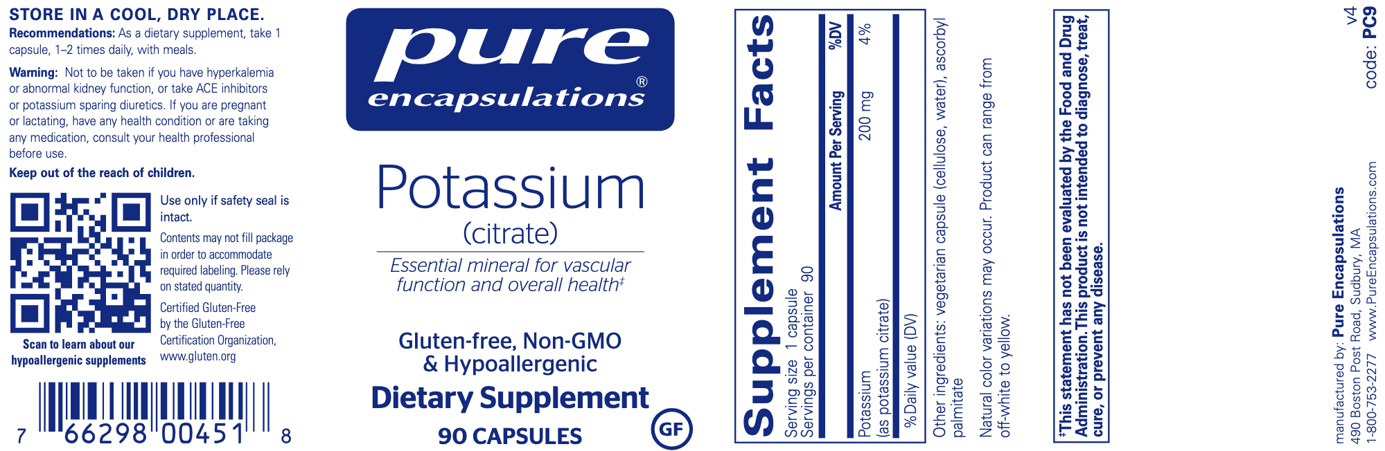 Potassium (citrate)-Vitamins & Supplements-Pure Encapsulations-180 Capsules-Pine Street Clinic