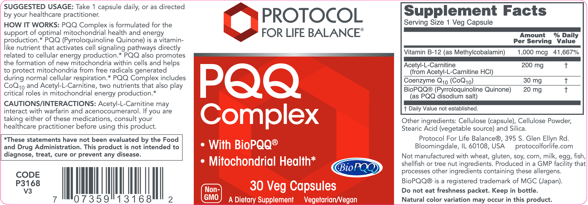 PQQ Complex (30 Capsules)-Vitamins & Supplements-Protocol For Life Balance-Pine Street Clinic