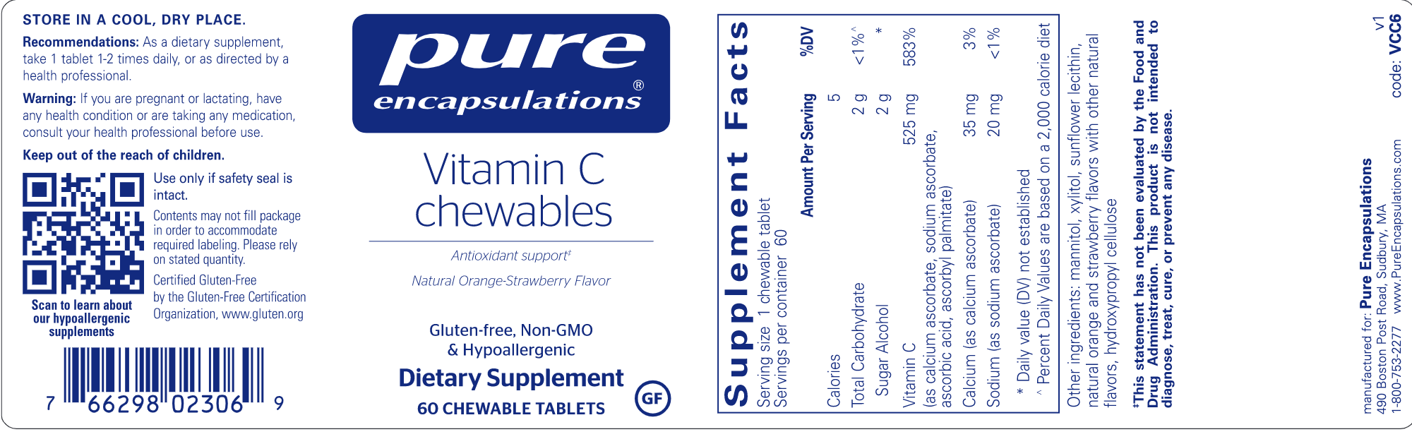 Vitamin C Chewables (60 Chewable Tablets)-Vitamins & Supplements-Pure Encapsulations-Pine Street Clinic