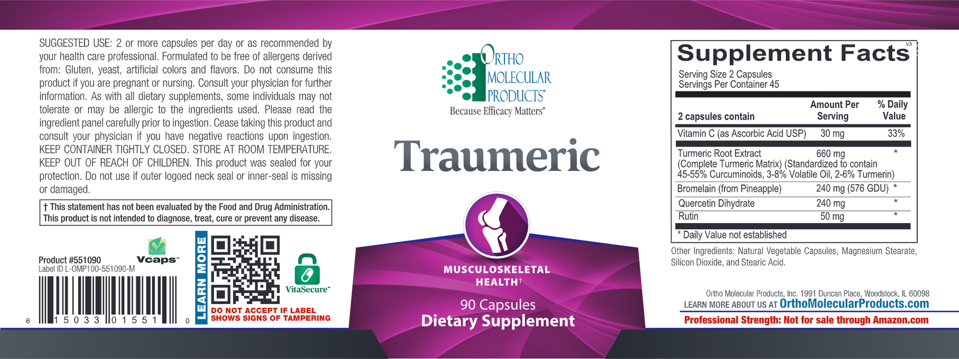 Traumeric (90 Capsules)-Vitamins & Supplements-Ortho Molecular Products-Pine Street Clinic