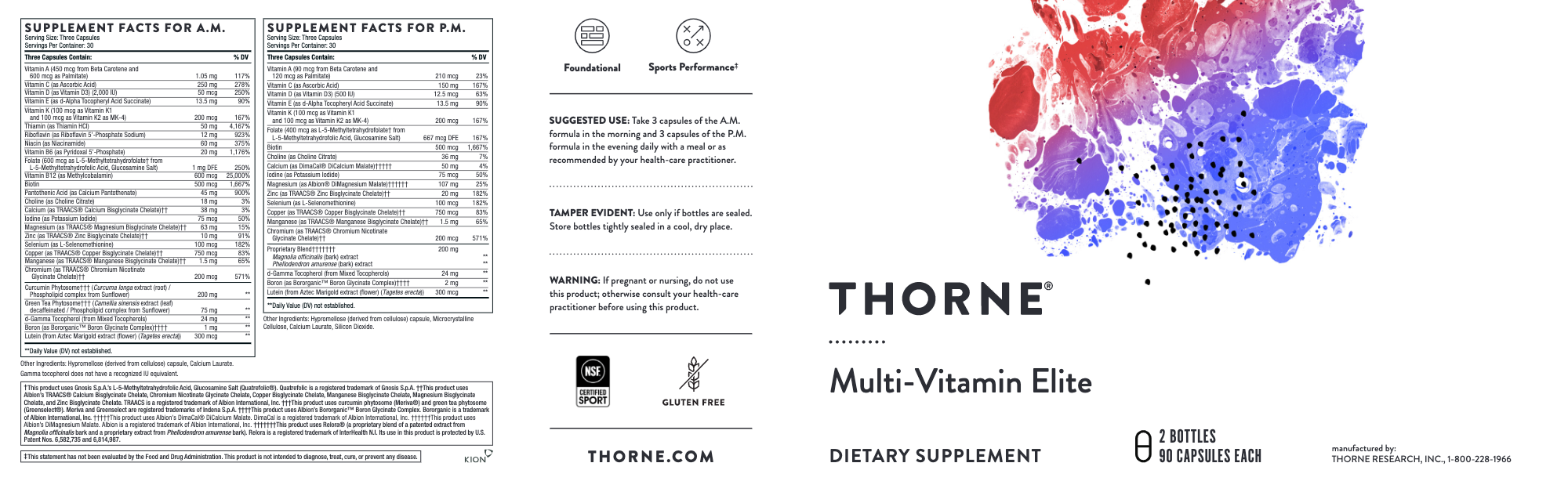 Multi-Vitamin Elite (1 Kit)-Vitamins & Supplements-Thorne-180 Capsules (NSF Certified for Sport)-Pine Street Clinic