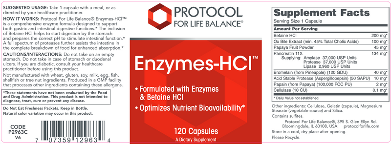 Enzymes-HCl (120 Capsules)