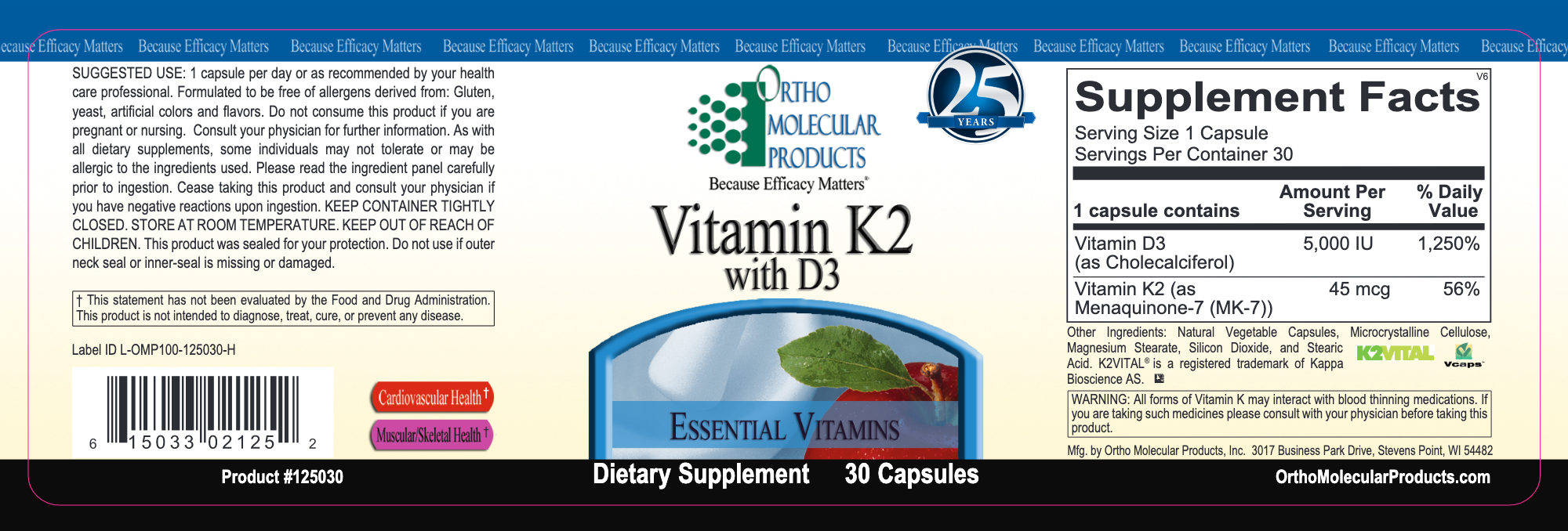 Vitamin K2 with D3-Vitamins & Supplements-Ortho Molecular Products-30 Capsules-Pine Street Clinic