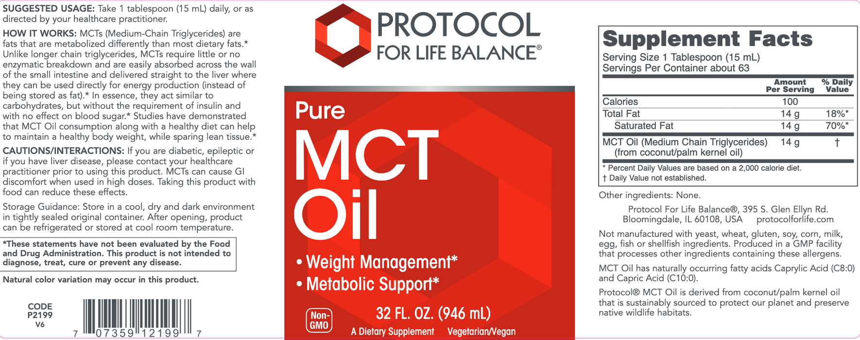 MCT Oil-Vitamins & Supplements-Protocol For Life Balance-16 Fluid Ounces-Pine Street Clinic