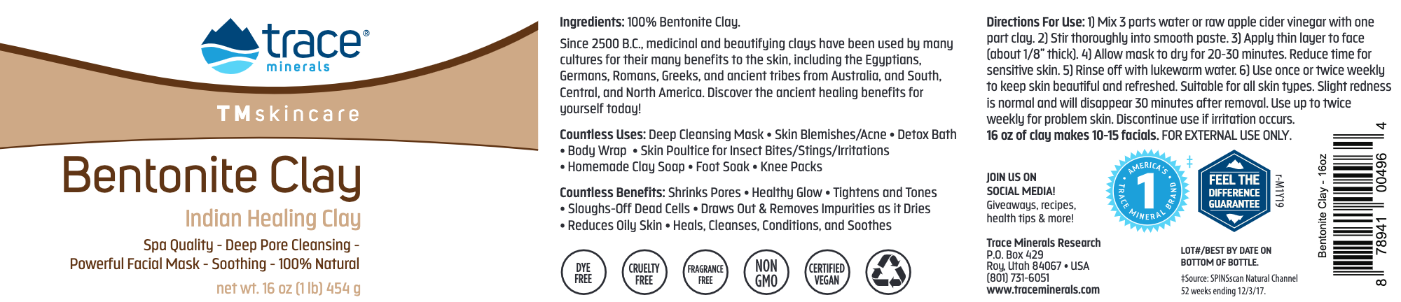 Bentonite Clay (454 grams)-Vitamins & Supplements-Trace Minerals-Pine Street Clinic