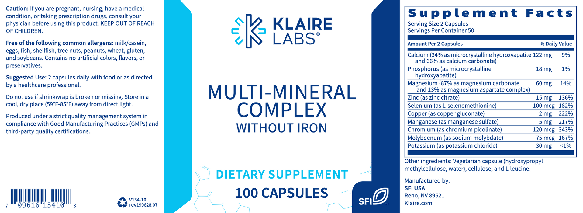 Multi-Mineral Complex without Iron (100 Capsules)-Klaire Labs - SFI Health-Pine Street Clinic