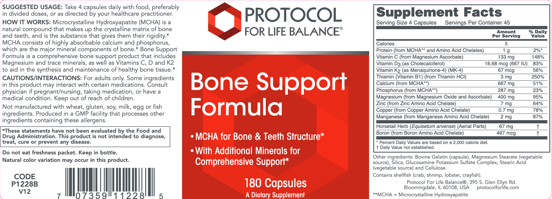 Bone Support Formula (180 Capsules)-Vitamins & Supplements-Protocol For Life Balance-Pine Street Clinic