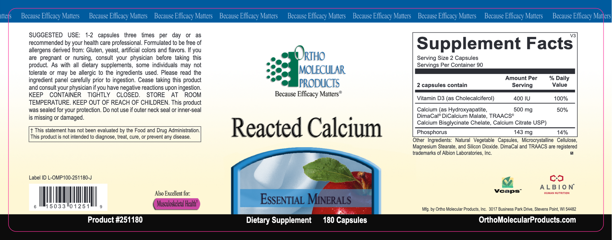 Ortho Molecular Products - Reacted Calcium - 180 Capsules — Pine Street ...