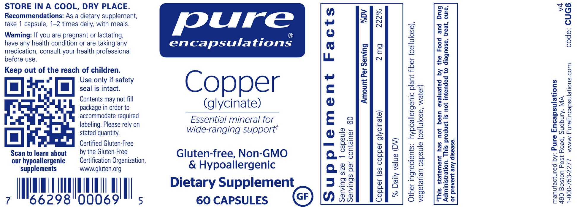 Copper (glycinate) (60 Capsules)-Vitamins & Supplements-Pure Encapsulations-Pine Street Clinic