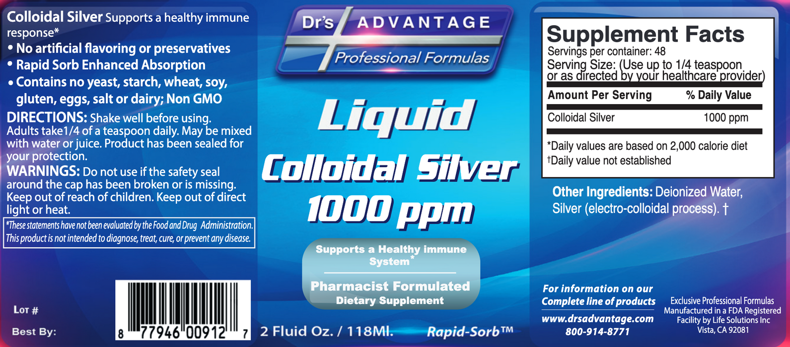 Colloidal Silver (2 Fluid Ounces)-Vitamins & Supplements-Dr.'s Advantage-2000 PPM-Pine Street Clinic