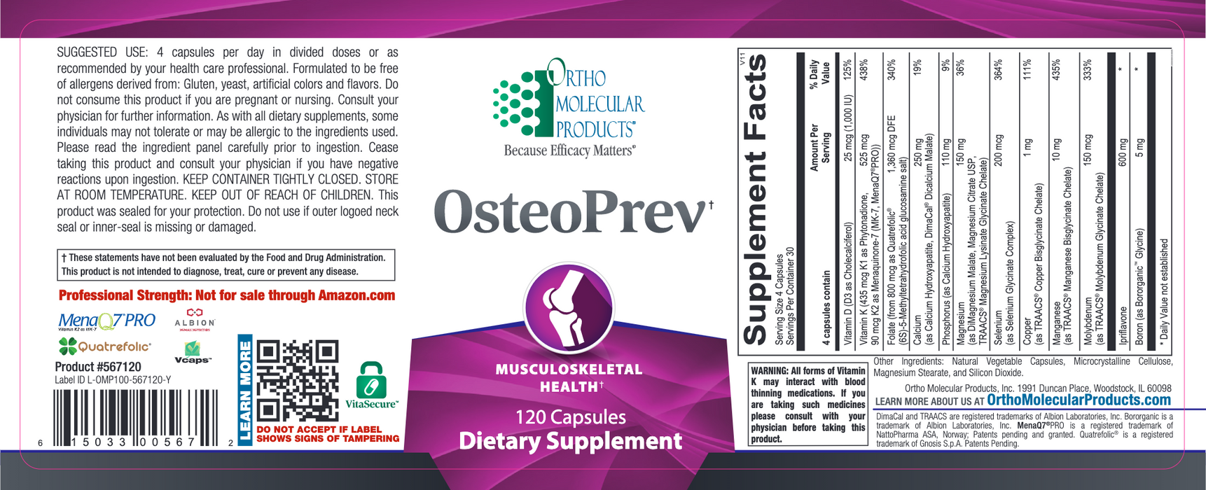 OsteoPrev (120 Capsules)-Vitamins & Supplements-Ortho Molecular Products-Pine Street Clinic