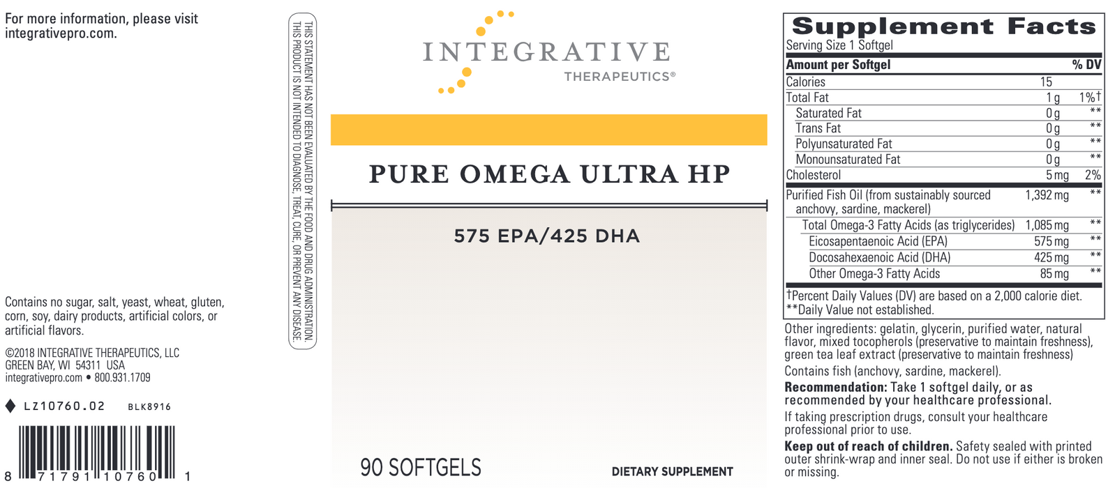 Pure Omega Ultra HP (90 Softgels)-Vitamins & Supplements-Integrative Therapeutics-Pine Street Clinic