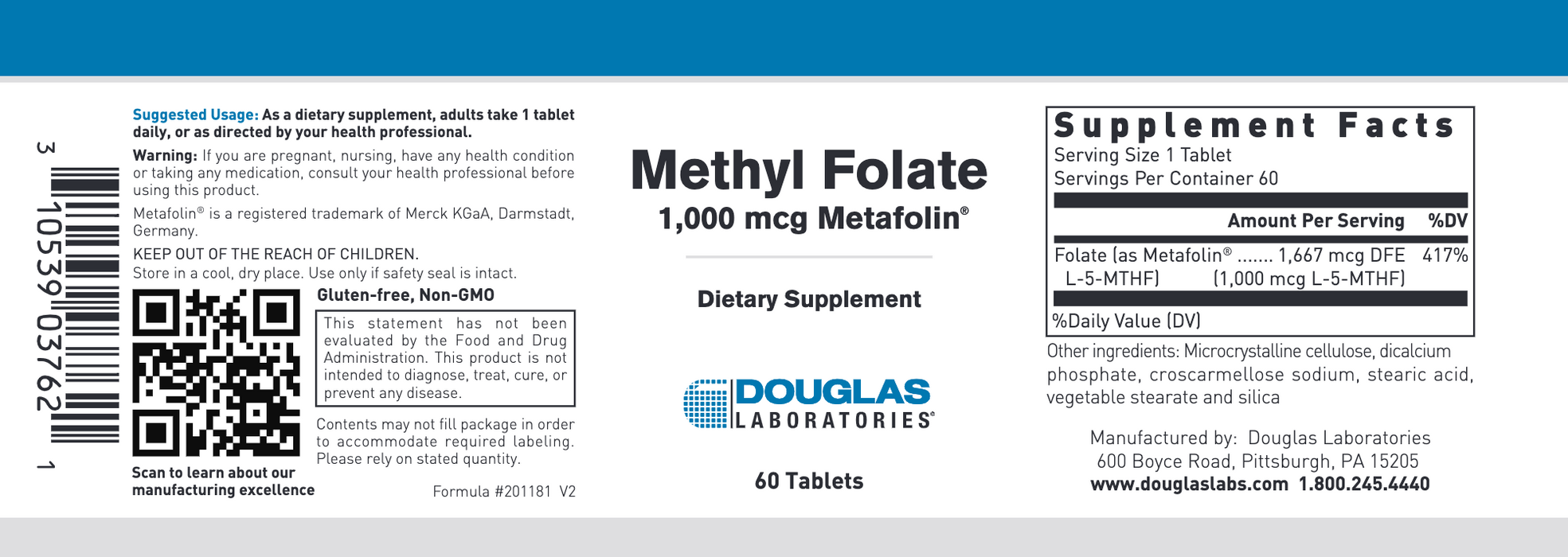 Methyl Folate (L-5-MTHF) (60 Tablets)-Douglas Laboratories-Pine Street Clinic