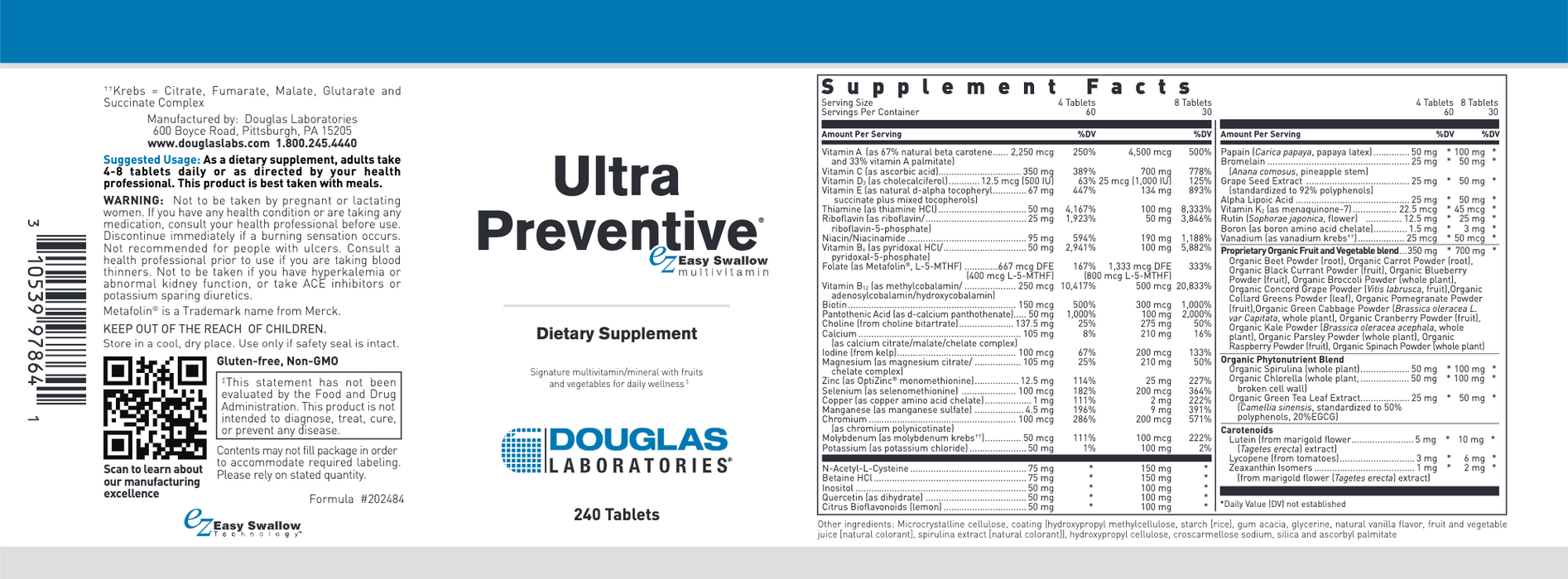 Ultra Preventive EZ Swallow (240 Tablets)-Vitamins & Supplements-Douglas Laboratories-Pine Street Clinic