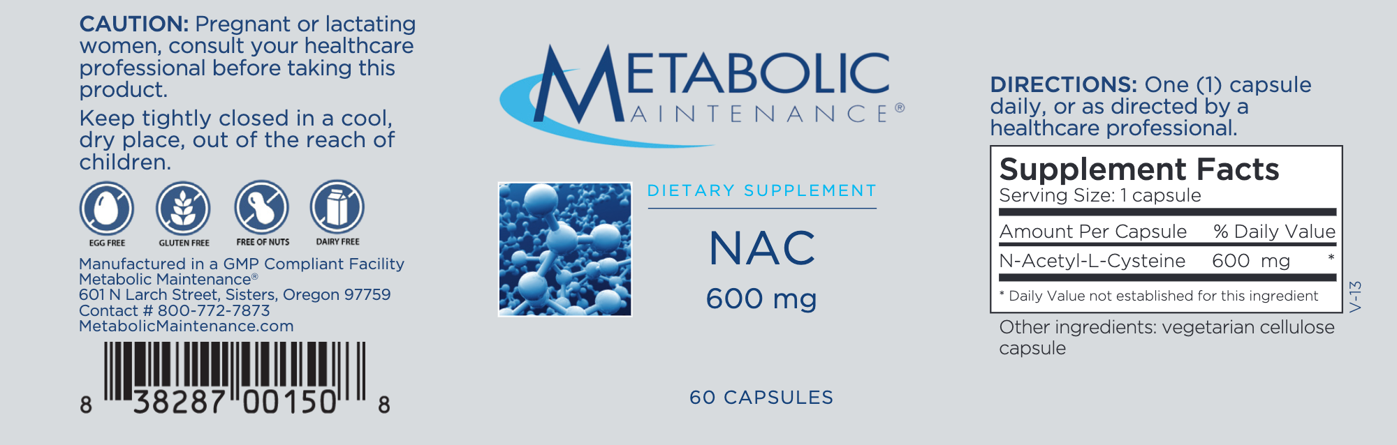 NAC (N-Acetyl-L-Cysteine) (60 Capsules)-Vitamins & Supplements-Metabolic Maintenance-Pine Street Clinic