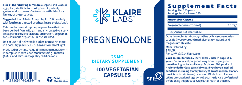 Pregnenolone (25 mg) (100 Capsules)
