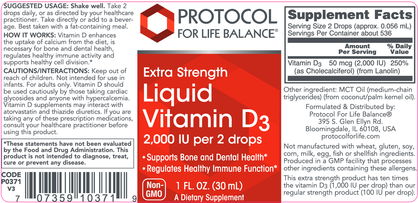 Extra Strength Liquid Vitamin D3 (1 Ounces)-Vitamins & Supplements-Protocol For Life Balance-Pine Street Clinic