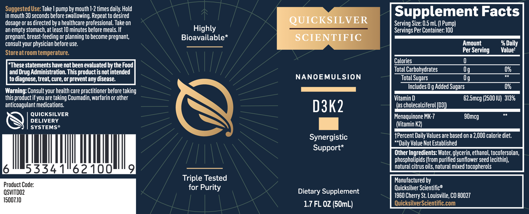Nanoemulsified Vitamin D3-K2 (50 ml)-Vitamins & Supplements-Quicksilver Scientific-Pine Street Clinic
