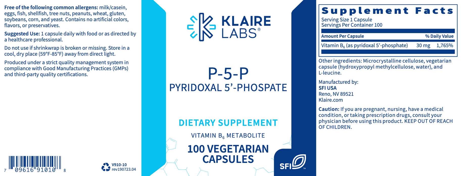 P-5-P-Klaire Labs - SFI Health-100 Capsules-Pine Street Clinic