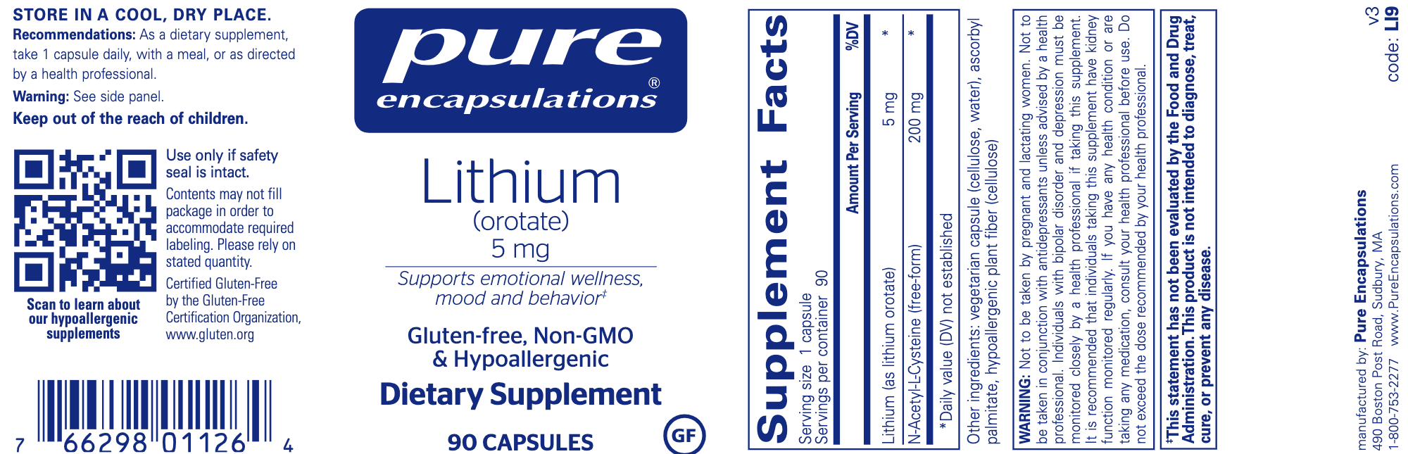 Lithium (orotate) (5 mg)-Vitamins & Supplements-Pure Encapsulations-180 Capsules-Pine Street Clinic