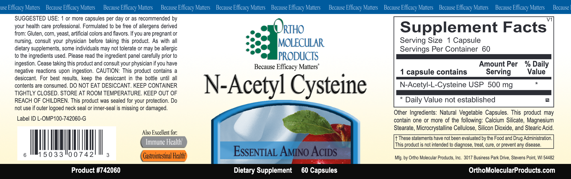 NAC (N-Acetyl Cysteine) (60 Capsules)-Vitamins & Supplements-Ortho Molecular Products-Pine Street Clinic