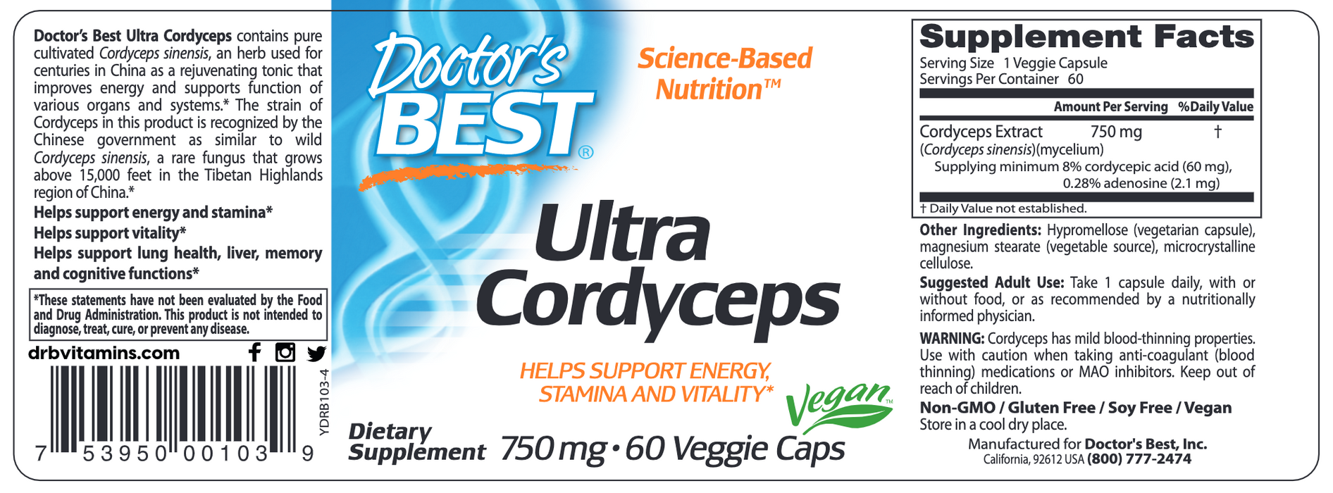 Ultra Cordyceps (60 Capsules)-Vitamins & Supplements-Doctor's Best-Pine Street Clinic