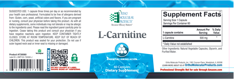 Ortho Molecular Products - L-Carnitine - 60 Capsules Pine Street Clinic Ortho Molecular Products - L-Carnitine - 60 Capsules Pine Street Clinic