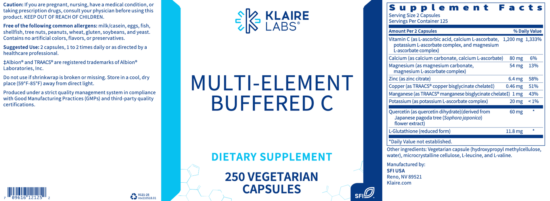 Multi-Element Buffered C-Klaire Labs - SFI Health-250 Capsules-Pine Street Clinic