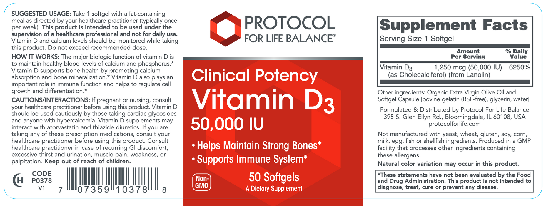 Vitamin D3 (50,000 IU)-Vitamins & Supplements-Protocol For Life Balance-12 Softgels-Pine Street Clinic