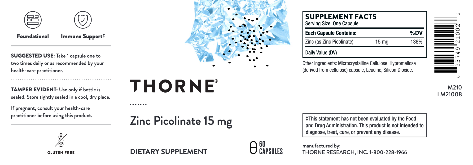 Zinc Picolinate (15 mg) (60 Capsules)-Vitamins & Supplements-Thorne-Pine Street Clinic