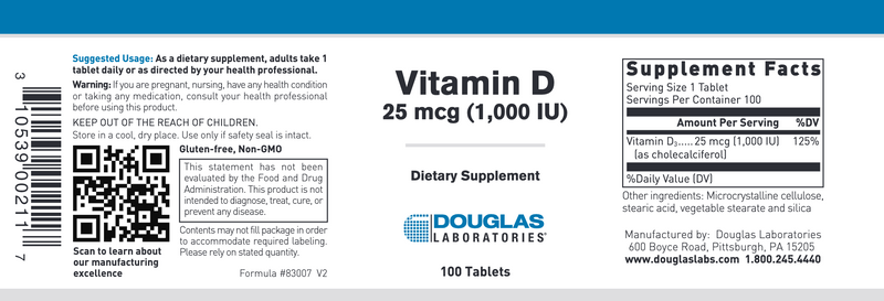 Vitamin D (1000 IU) (100 Tablets)