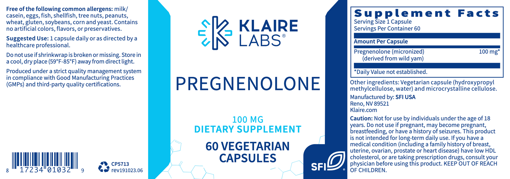 Pregnenolone (60 Capsules)-Vitamins & Supplements-Klaire Labs - SFI Health-Pine Street Clinic