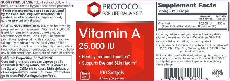 Vitamin A (25,000 IU) (100 Softgels)