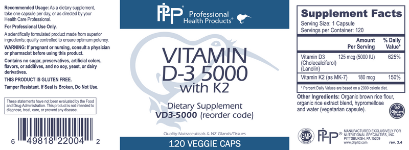 Vitamin D3 5000 with K2 (120 Capsules)