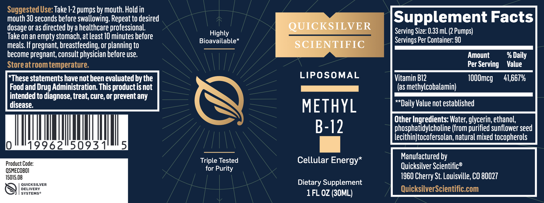 Methyl B12 Liposomal (30 ml)-Vitamins & Supplements-Quicksilver Scientific-Pine Street Clinic