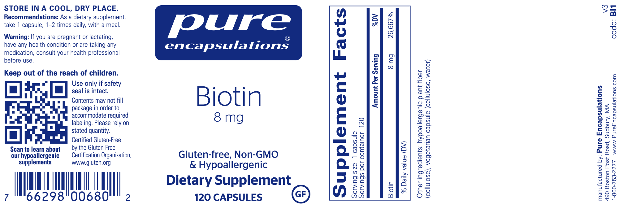 Biotin (8 mg)-Pure Encapsulations-Pine Street Clinic