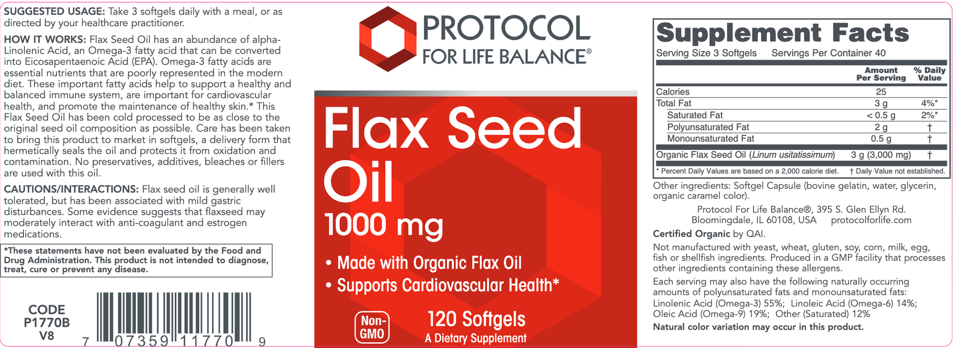 Flax Oil (120 Softgels)-Vitamins & Supplements-Protocol For Life Balance-Pine Street Clinic