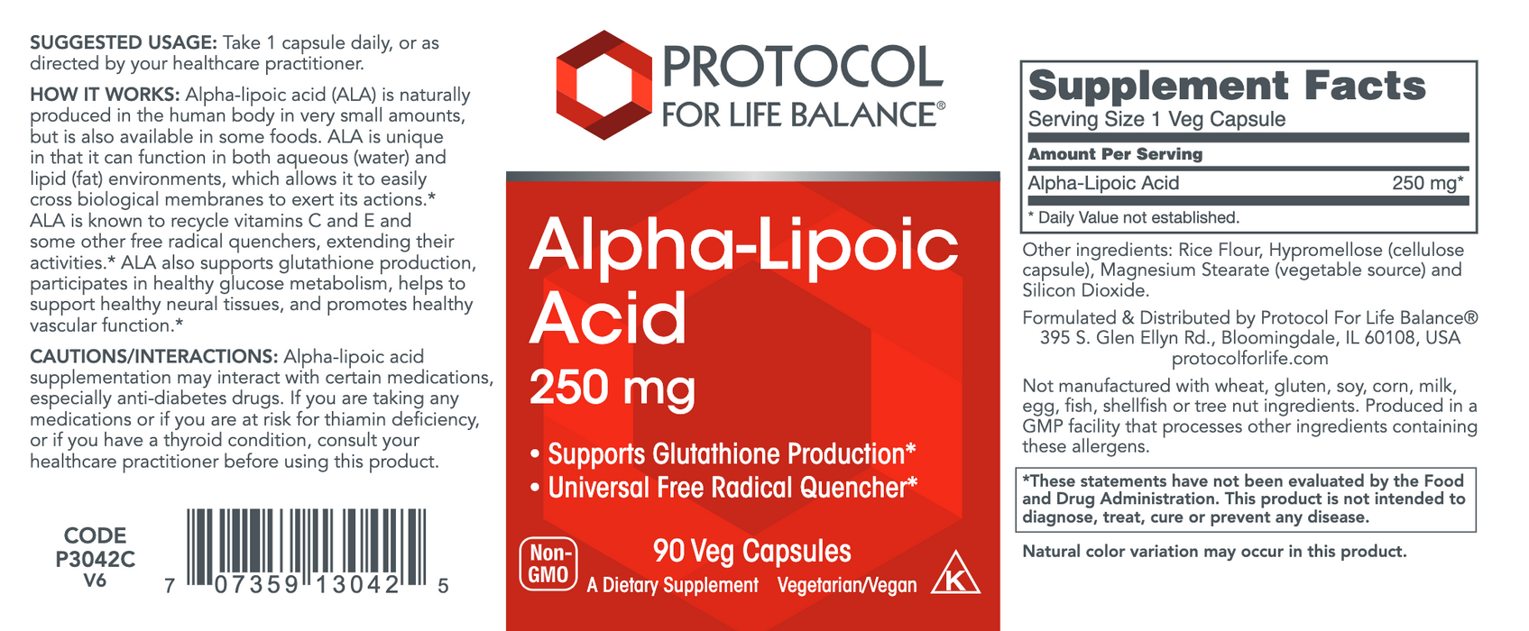 Alpha Lipoic Acid (250 mg) (90 Capsules)-Vitamins & Supplements-Protocol For Life Balance-Pine Street Clinic