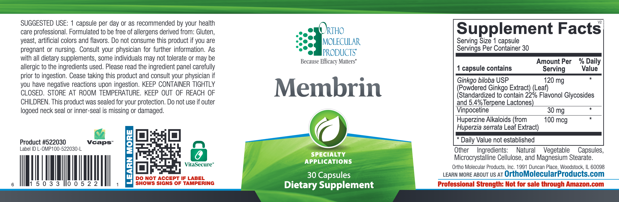 Membrin (30 Capsules)-Vitamins & Supplements-Ortho Molecular Products-Pine Street Clinic