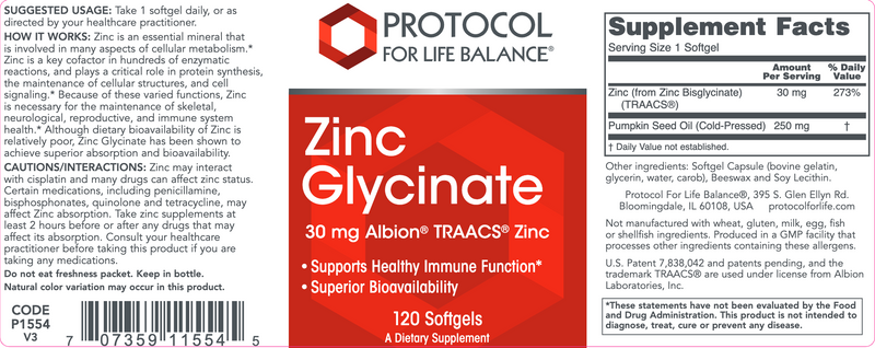 Zinc Glycinate (120 Softgels)