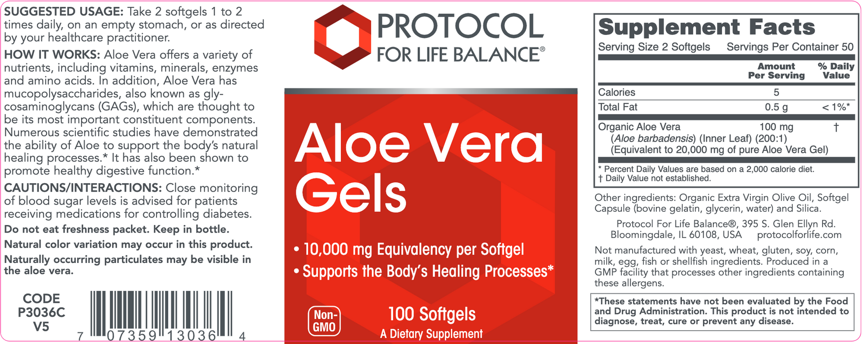 Aloe Vera Gels (100 Softgels)-Vitamins & Supplements-Protocol For Life Balance-Pine Street Clinic