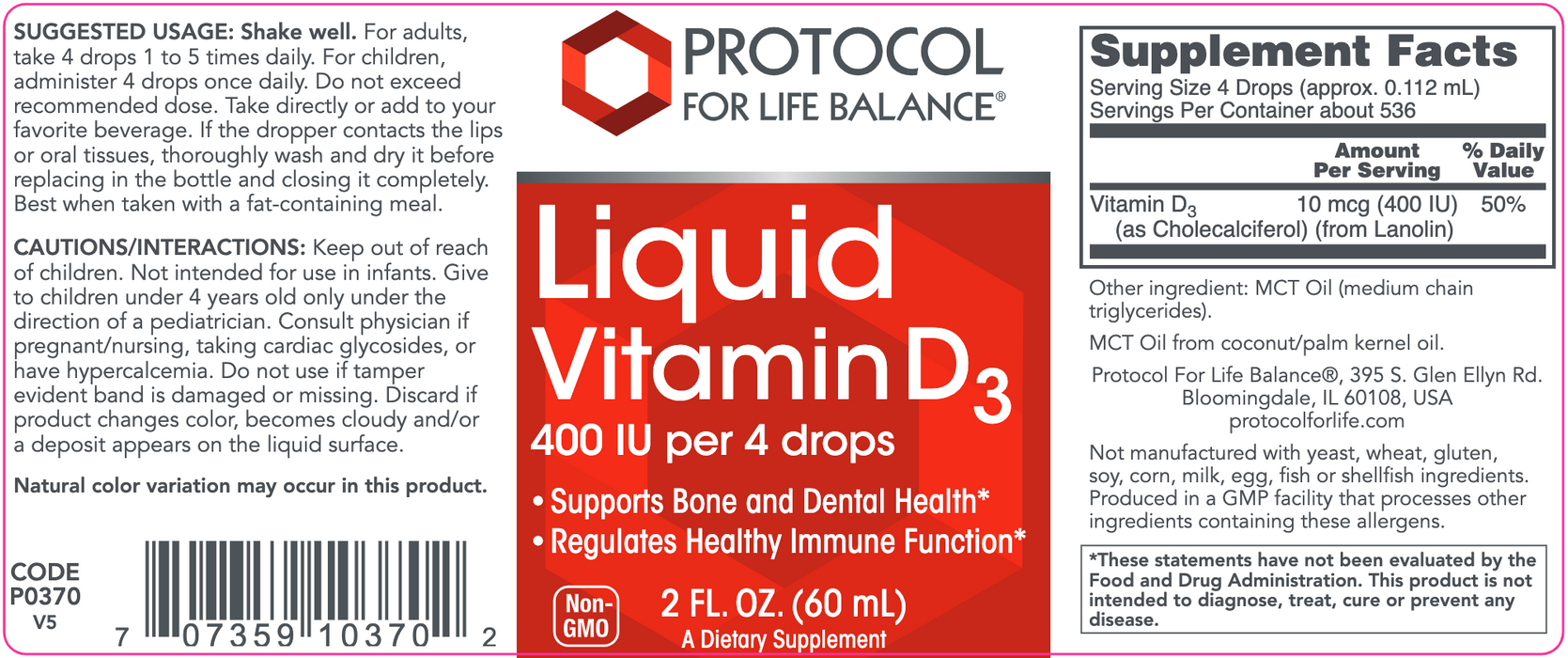 Liquid Vitamin D3 (2 Ounces)-Vitamins & Supplements-Protocol For Life Balance-Pine Street Clinic